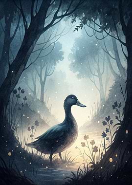 Duck in a Misty Forest