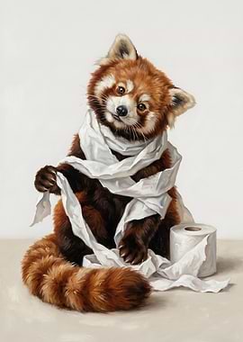 Red Panda Wrapped in Toilet Paper