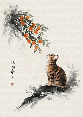Cat Looking at Orange Tree