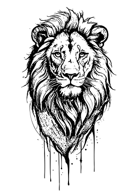 Black and White Lion Head Illustration