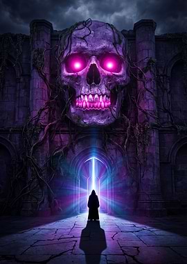 Mysterious figure at a skull gate