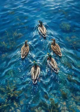 Ducks swimming in blue water