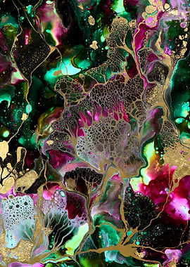 Abstract Fluid Art with Gold Accents