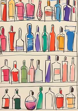 Colorful Bottles on Shelves