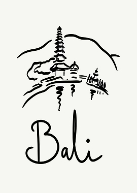 Bali Temple Sketch with Text