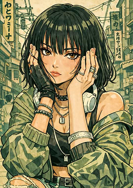 Anime Girl in Camo Jacket