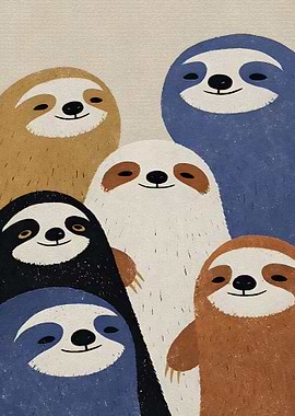 Family Portrait Cute Sloths