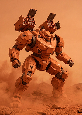 Orange Mech Warrior on Mars