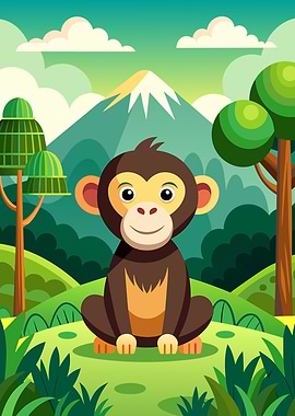 Cute Monkey in a Lush Landscape