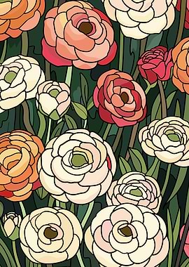 Colorful Ranunculus Flower Pattern