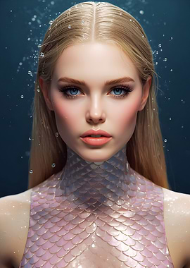 Mermaid with Blue Eyes and Blonde Hair