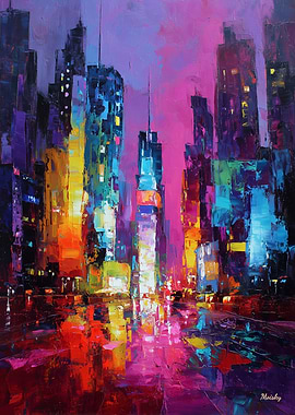 Expressionist Tokyo Skyline Neon Night Cityscape