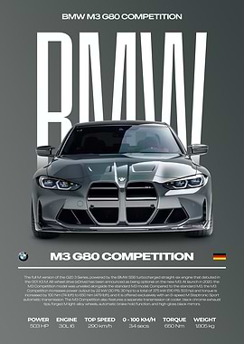 BMW M3 G80 Competition Car Poster