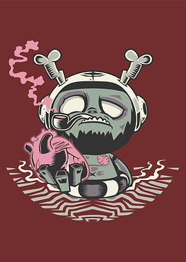Zombie holding a heart and smoking