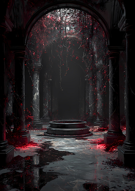 Dark Fantasy Temple with Red Vines