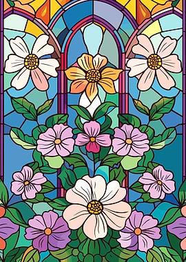 Stained Glass Floral Window
