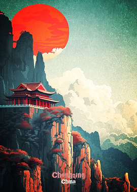 Chongqing China Temple Poster