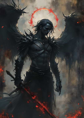 Dark Angel Warrior with Fiery Sword