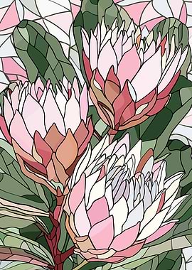 Stained Glass Protea Flowers