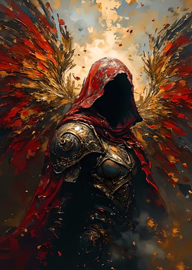Mysterious hooded figure with wings
