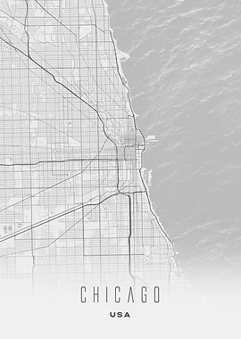 Chicago, Illinois - Minimal White Lakefront City Map, USA Art Print