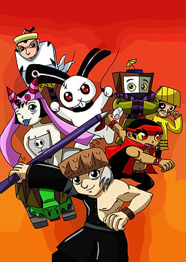 Anime characters in action poses