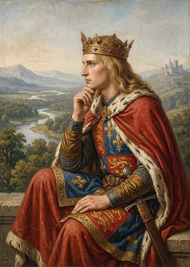 King in Royal Attire Overlooking Landscape