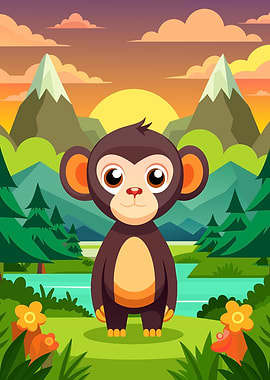 Cute Monkey in a Mountain Landscape