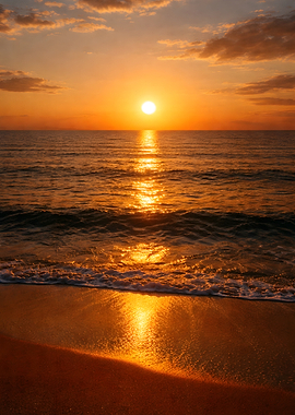 Sunset over the ocean with waves