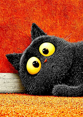 Scared Black Cat with Big Eyes