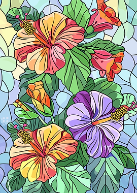 Stained Glass Hibiscus Flowers