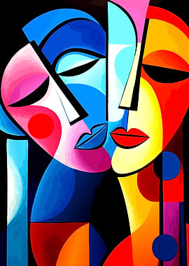Abstract Faces Kissing