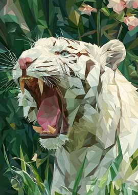 White Tiger Roaring in Jungle