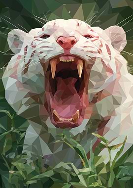 White Tiger Roaring in Greenery