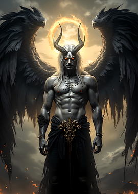 Demonic Angel with Horns and Wings