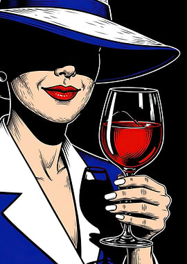 Woman in Hat with Wine