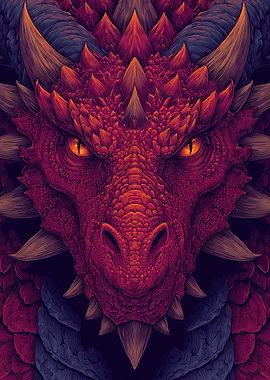 Close-up of a Fierce Red Dragon Head