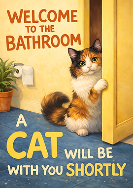 Cat Welcoming to the Bathroom Funny Vintage bathroom Toiler decor
