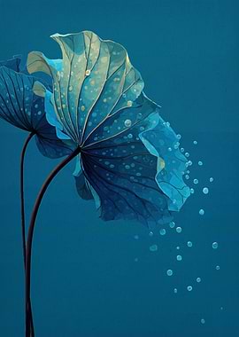 Blue Lotus Leaves with Water Droplets