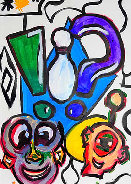 Abstract Faces and Symbols Painting