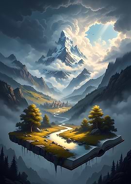 Floating Book Landscape magic book poster