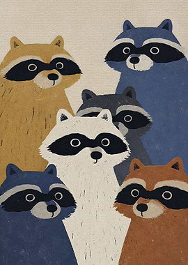 Family Portrait Raccoons