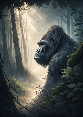 Gorilla in a Misty Forest