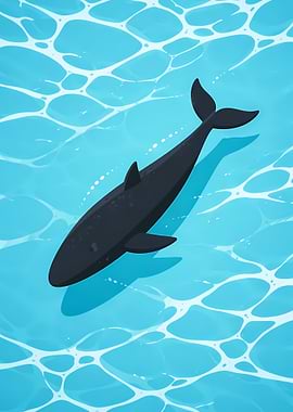 Whale swimming in blue water