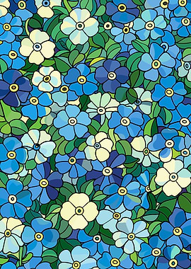 Blue Forget-Me-Not Floral Pattern