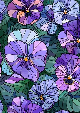 Stained Glass Pansy Floral Pattern