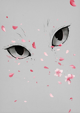 Anime Cat Eyes with Cherry Blossoms