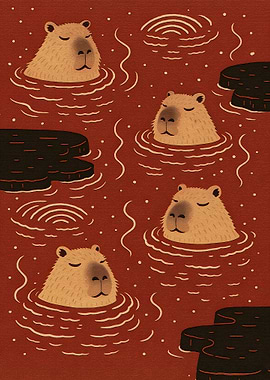 Capybaras relaxing in a hot spring