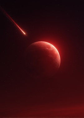 Red Planet Mars and Meteor Shower