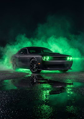 Dodge Challenger with Green Smoke